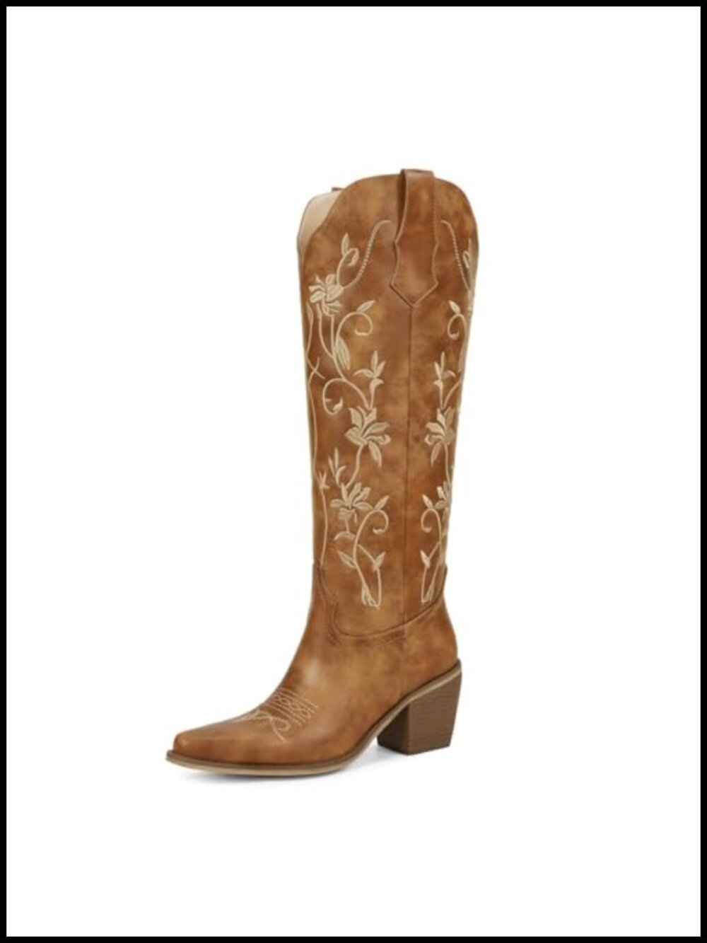 wetkiss Women's Knee High Western Cowboy Boots Faux Leather Pointed Toe